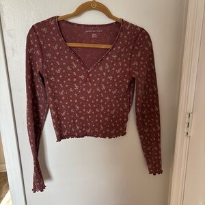 American Eagle Outfitters Maroon Floral Women's Top